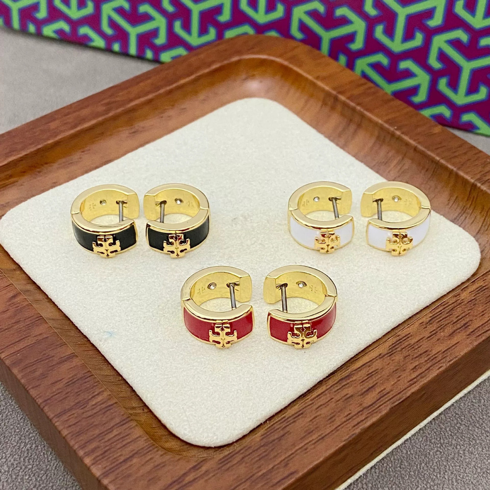Tory Burch Inlaid Enamel Letter Metal Earrings